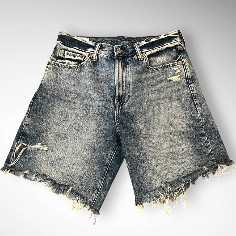 GAP 90's Loose Bermuda Mid Rise Raw Hem Denim Shorts Size 27 | EUC
